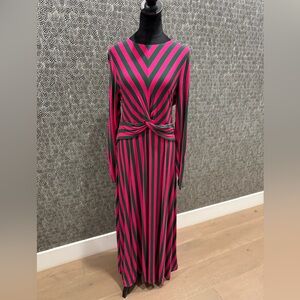 Boden Pink and Green Striped Maxi Dress